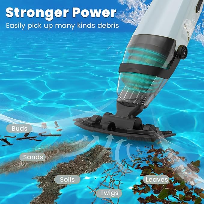 Cordless Pool Vacuum Cleaner for Above Ground Pool & In Ground Rechargeable Pool Vacuum Cleaner - 90 Mins Runtime, with 69" Telescopic Pole, Spa Vacuum for Hot Tub（Misty Grey）
