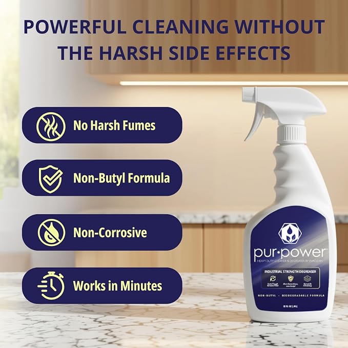 EvaClean PurClean & PurPower – Ready to Use, 1 All Purpose Cleaner & 1 Heavy Duty Degreaser, 32 FL Oz. Each, Biodegradable, Non-Butyl, Multi-Surface Cleaning & Degreasing for Facilities & Industry