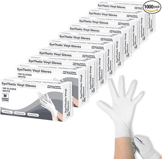 Disposable Gloves Medium, Nitrile and Vinyl Blend Material Gloves, Latex Free, 4 Mil 1000 Pc Food Grade Glove for Cleaning, Food Prep, Hair Dye, Tattoo, White