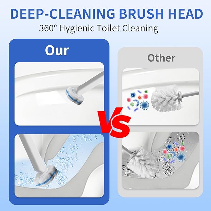 Wazzio 2 Pack Disposable Toilet Brush with Holder Set, 104 Count Toilet Wand Refills, Extended Handle Toilet Bowl Cleaner Brush for Bathroom and Bathtub Deep Cleaning