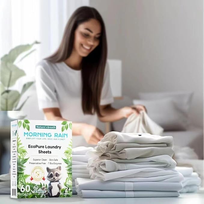 MorningRain Eco-Safe Laundry Detergent Sheets - Ingredients from Finland,Natural Scent, Bio-Enzyme Formula, Power Clean, 90 Sheets (Up to 180 Loads) - Non-Toxic, Preservative-Free, Designed in USA
