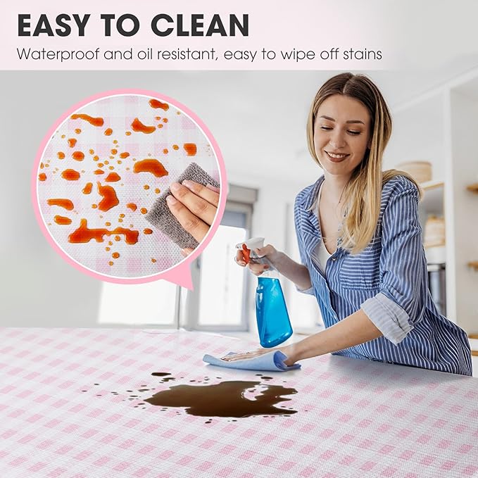 Drawer and Shelf Liner, Non-Slip Kitchen Cabinet Liners Non-Adhesive Thick Strong Grip Waterproof Washable Mats Protect Dresser Shelves Cupboard Bathroom Cabinets, Pink Plaid, 18 in X 10 FT