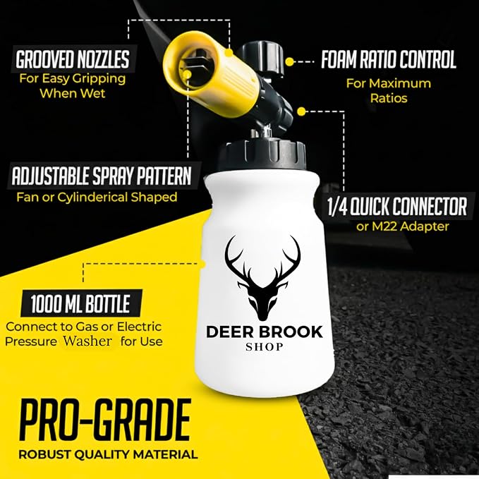 Hornet Foam Cannon for Pressure Washer - Soap Dispenser for Power Washer - 4000 PSI Adjustable Car Wash Sprayer with Wide Mouth - 1/4" Quick Connector - Wide Mouth 1L Bottle