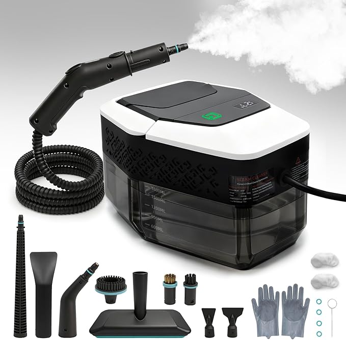 Portable Handheld Steam Cleaner, 4Bar High Pressure Steamer, 15s Fast Heat Up, 3Level Adjustable Handle, 1800ml Large Tank, 20 Accessories for Home, Car Detailing, Grout, Tile, Carpet Cleaning