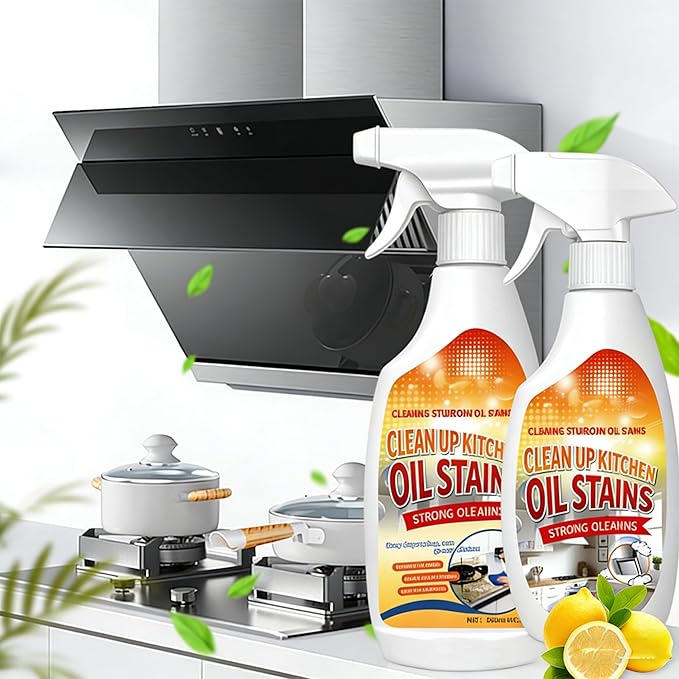Heavy-Duty Kitchen Degreaser Spray, Multi-Purpose Foam Cleaner for Stovetops, Pans, Countertops & Appliances, Powerful on Grease and Oil Stains, No-Rinse Formula, 350ml/12oz, Lemon Scent（2 Pack）