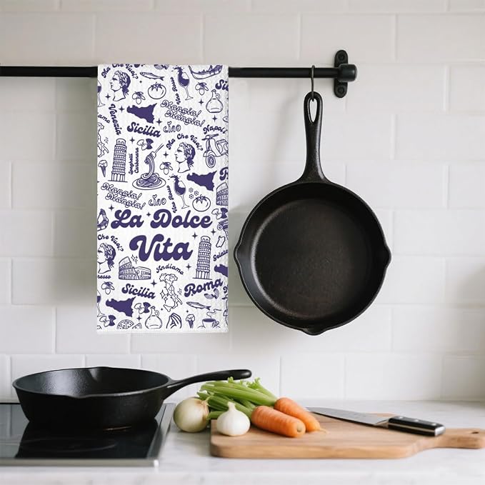 TSOTMO La Dolce Vita Italia Kitchen Towel Italian Pride Kitchen Napoli Sicilian Florence Italy Rome Italy Trip Dish Towel Tea Towel (Roma Vita Towel)