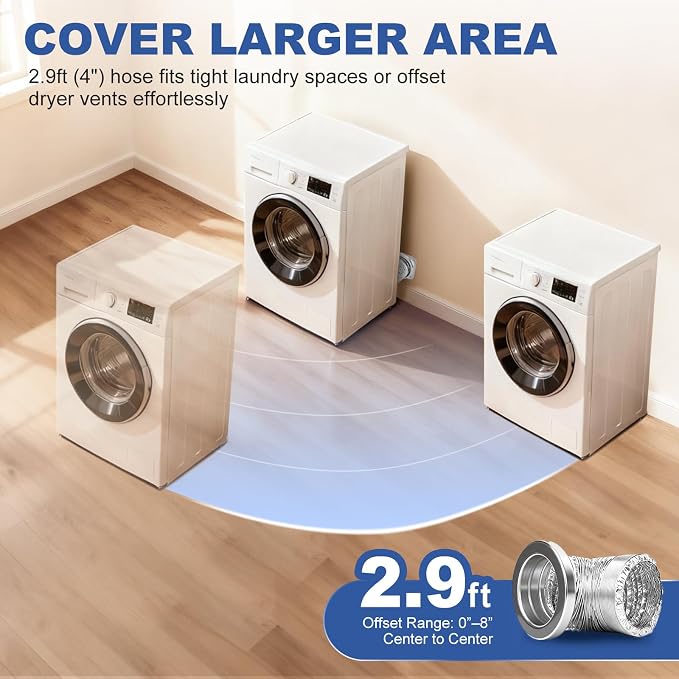 Magnetic Dryer Vent Coupling – Easy Quick Connect & Disconnect Hose Kit with Strong Magnet,Airtight Seal & Self-Alignment Design–Easy Installation & Cleaning-Included a 2.9ft 4" Duct & 2 Clamps