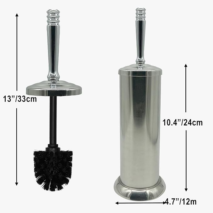 Silver Chrome Toilet Bowl Brush with Holder with Removable lastic Liner, Durable Bathroom Cleaning Tool, Bathroom Cleaner Brush for Efficient Cleaning and Hygiene