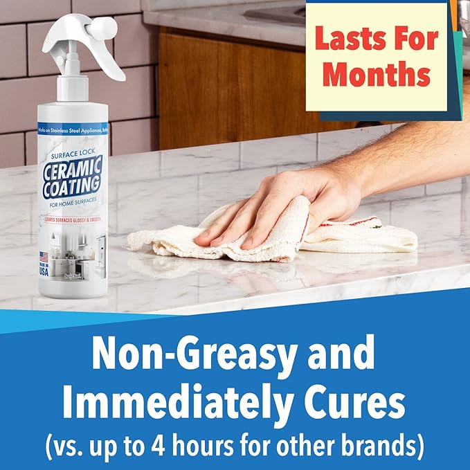 Surface Lock Ceramic Coating for Stainless Steel Appliances — Home Ceramic Spray That Shines, Seals & Protects, Repels Water & Stains, Fingerprint Protector for Kitchen Countertops & Bathroom, USA