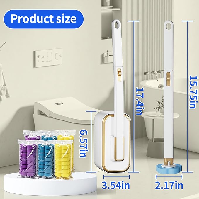 Disposable Toilet Brush Cleaning Kit with 48 Refill Heads, Holder & Storage Caddy, Wall-Mounted Toilet Bowl Wand Scrubber for Bathroom (Disposable Toilet Brush)