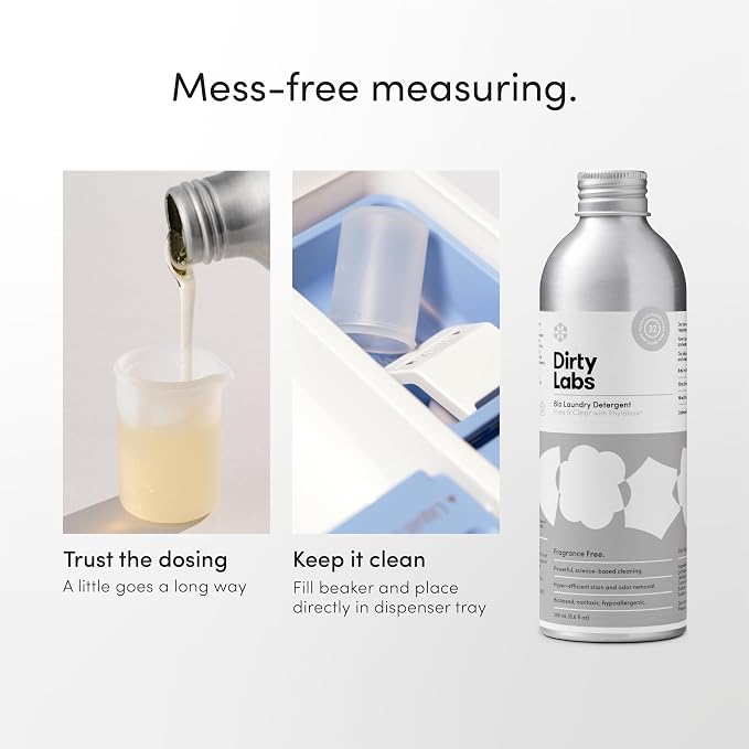 Dirty Labs | Scent Free | Bio-Liquid Laundry Detergent | 32 Loads (8.6 fl oz) | Hyper-Concentrated | High Efficiency & Standard Machine Washing | Nontoxic, Biodegradable | Stain & Odor Removal