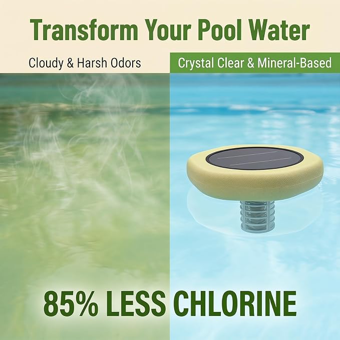 Solar Powered Floating Pool Maintenance Accessory with Replaceable Copper Anode, Durable Outdoor Pool Float for Above Ground, Inground and Saltwater Pools, Complete Accessory Kit Included
