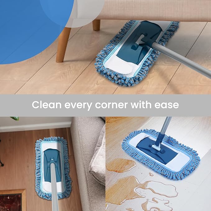 Floor Scrub Brush and Dust Mop, 2 in 1 Floor Brush and Dust mop for Hardwood Floor Cleaning