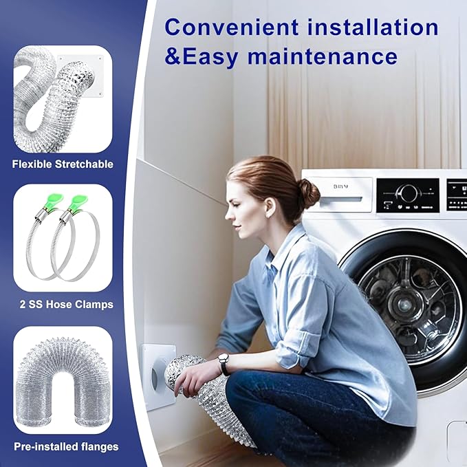 Dryer Vent Hose Kit 4 Inch - Flexible Steel-Reinforced Duct with 90° Elbow, Wall Plate & Silicone Seals for Tight Spaces, Indoor/Outdoor Venting, Dryers, Bathrooms, Workshops