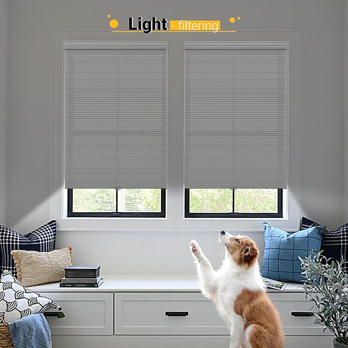 Honeycomb Cellular Shades Cordless Light Filtering for Windows Inside & Outside Mount, 28" W x 38" H, White(Light Filtering)