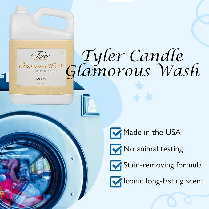 Tyler Glamorous Wash Diva Fine Laundry Detergent, Bundle with Lumintrail Stain Remover Pen and Dryer Sachets - Liquid Detergent Designed for Clothing - Hand and Machine Washable - 128oz (Diva)
