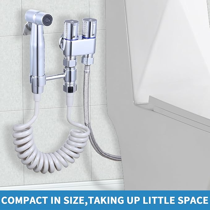 Handheld Toilet Bidet Sprayer for Toilet, Muslim Shower Bidet Toilet Hose Sprayer Kit, Jet Spray Bidet Attachment Connected to Faucet for Cloth Diaper Care and Feminine Wash (Silver)