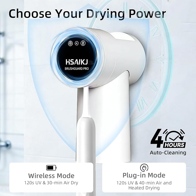 Wall Mounted Toothbrush Holder Set, Family + Single Bathroom Organizer Bundle with Active Airflow Drying, Smart Sensor Lid, Rechargeable, No-Drill Installation