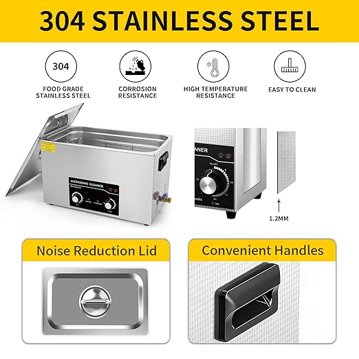 Commercial Ultrasonic Cleaner 30L with Knob, Heater Timer 10 Transducers 800W+600W 42kHz for Carburetor Bike Chain Brass Instrument Jewelry Denture Professional
