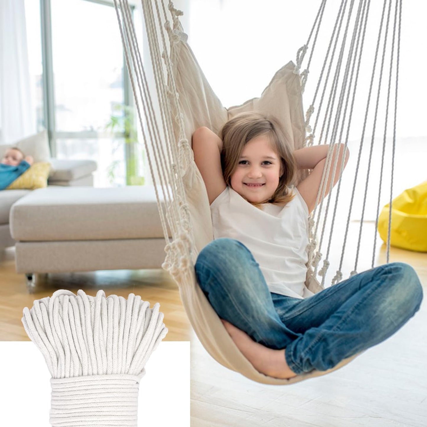 328 Feet Cotton Clothes line Rope-Premium Diameter 7/32 Inch Cotton Rope for Heavy Duty Outdoor Use- Perfect for Laundry Line Dryer, Camping Travel & Home Use DIY Rope