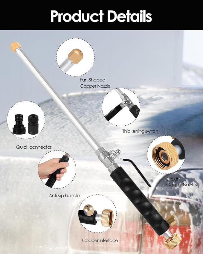 Jet Nozzle for Garden Hose 2-in-1 Jet Nozzle High Pressure Hose Nozzle with 2 Different Nozzles and Hose Quick Connectors for Car Pet Garden Cleaning