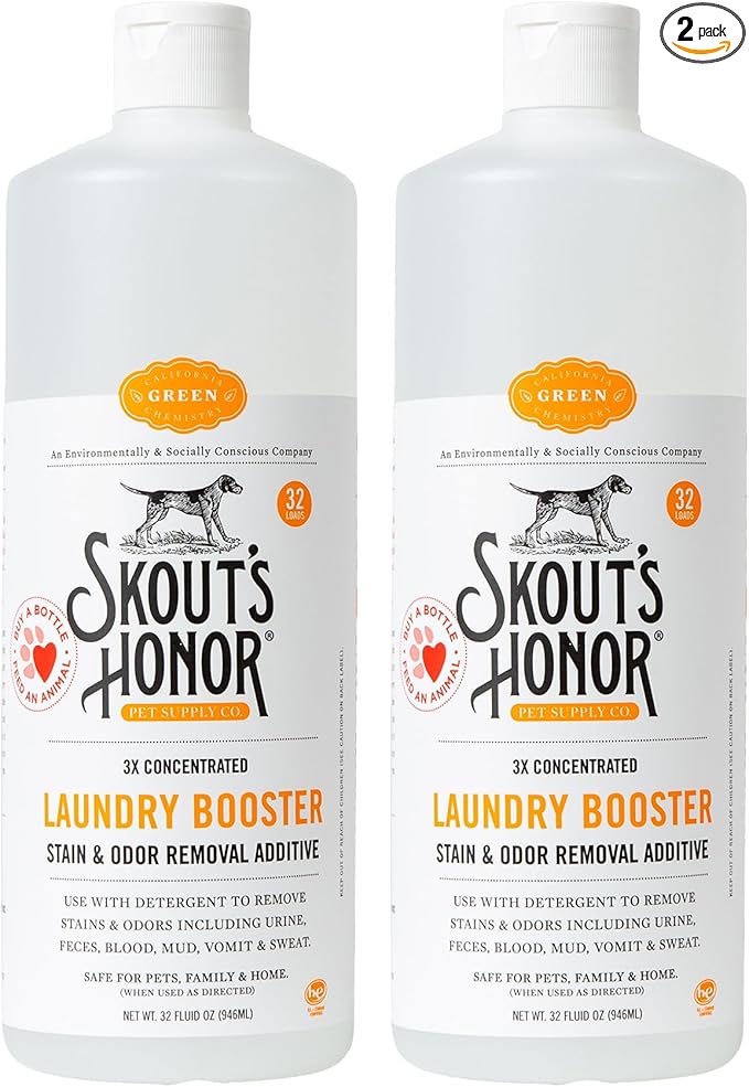 Skout's Honor Laundry Booster Stain & Odor Removal Additive - Plant-Powered Formula for Pet Bedding, Clothing, and Washable Pee Pads - Eco-Friendly & Cruelty-Free, 32 oz, 2-Pack, Natural