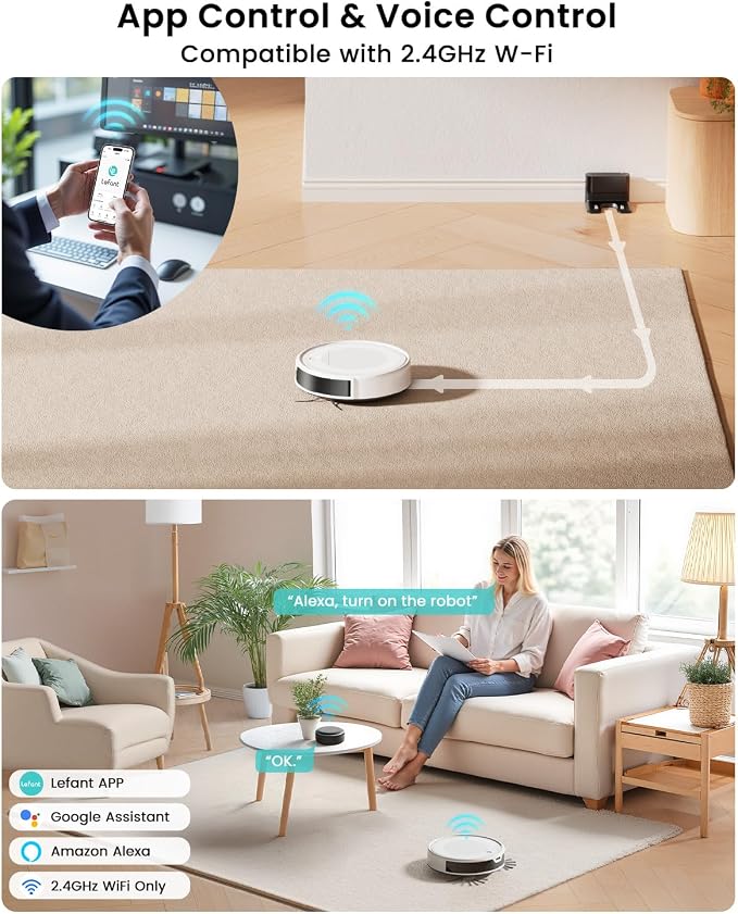 Lefant M310 Ultra Robot Vacuum and Mop, 6000Pa Suction-Slim Robotic Cleaner, Accurate Obstacle Avoidance, WiFi/App/Alexa Control, 170min Runtime, with ToF LiDAR Navigation for Pet Hair and Home