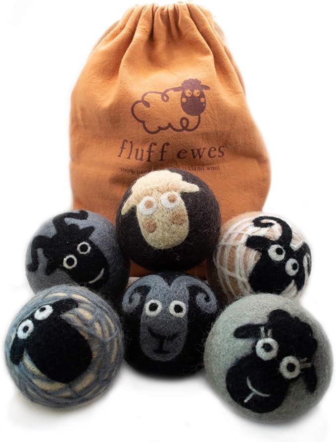 Fluff Ewes Premium Handmade New Zealand Reusable Wool Dryer Balls for Laundry + Ewe Dew Home Fragrance Aromatherapy Dryer Ball Essential Oil Blend, 2 Pack, Classic + Lavender 0.5oz