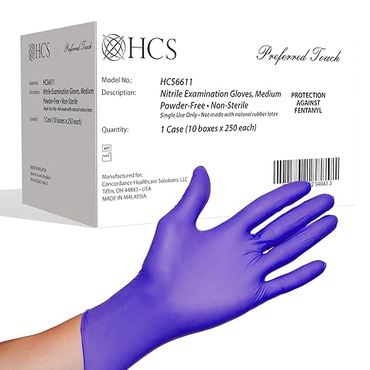 HCS Bulk Nitrile Gloves - (2500/Case) Chemo Protection, Medical Gloves Disposable - Latex-Free Rubber Glove - 4 Mil Nitrile Exam Disposable Glove - Dark Purple, Medium