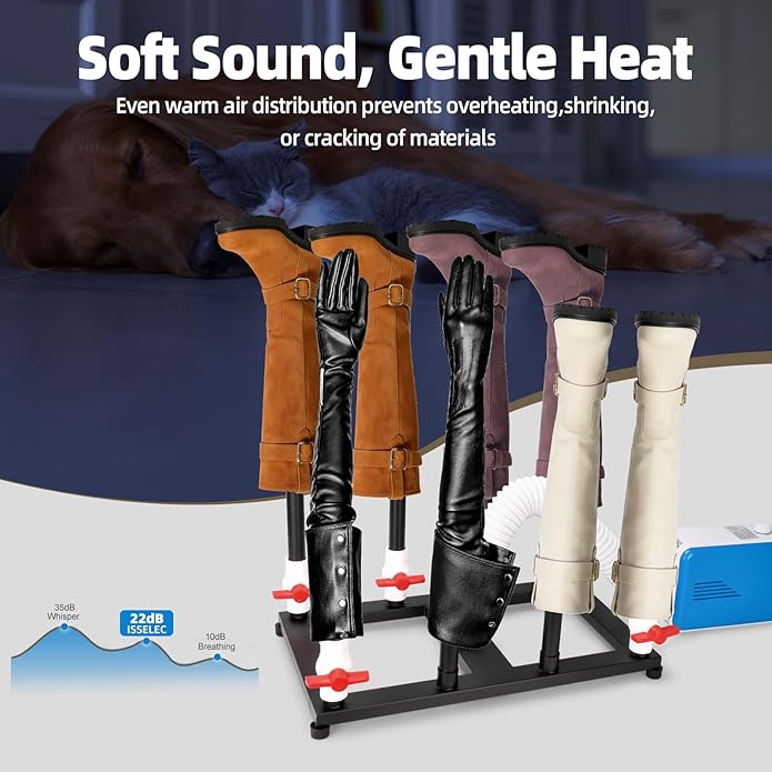 Boot Dryer, 4-Pair Upgraded Heat Blower, Fast Drying Deodorizer with 8 Air Ducts, US Plug for Work Boots, Gloves, Helmets, Home & Travel Black
