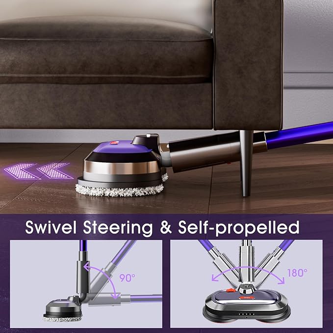 VMAI Electric Mop with Detachable Battery & 300ml Water Tank, Spin Mop with LED Headlight and Sprayer, for Hardwood, Tile, Laminate Floor, <50dB Working Noise
