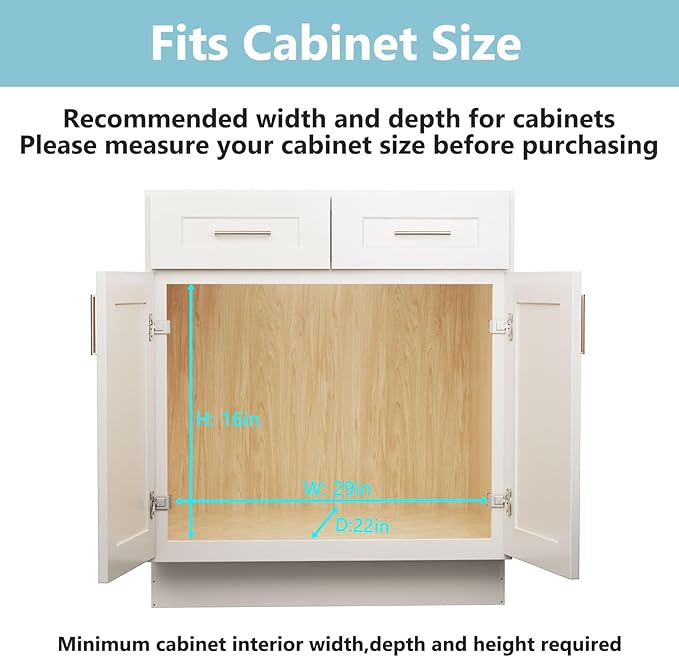 LOVMOR 2 Tier Pull Out Cabinet Organizer 28½" W x 21½" D, Slide Out Drawers with Wooden Handle, Sliding Shelves Organization and Storage for Kitchen, Pantry