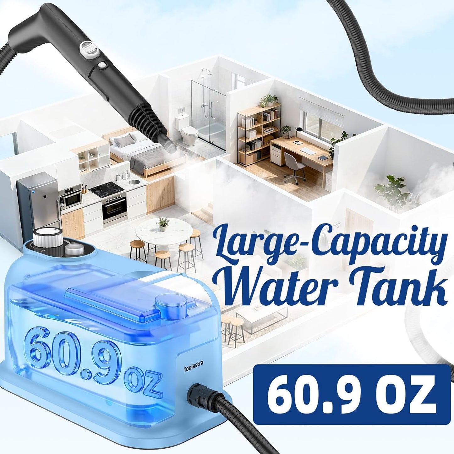 60.87oz Heavy Duty Steam Cleaner 10s Rapid Heating Handheld Steam Cleaner for Home, Steamer for Cleaning for Home, Car, Grout, Tile, Floor, Dirt