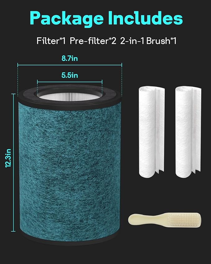 2 Pack HP301 HP302 Replacement Filter Compatible with Shark HP300 Series &HC502 Air Purifier MAX,HP200 Series Air Puri-fier MAX, 3-in-1 H13 Grade True HEPA Filter