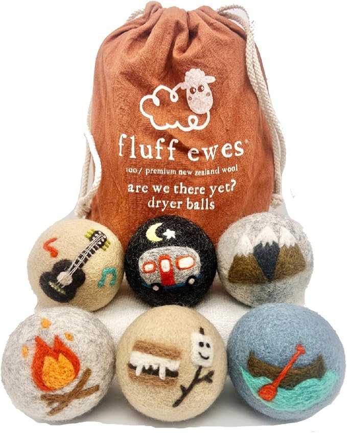 Fluff Ewes Premium Handmade New Zealand Reusable Wool Dryer Balls for Laundry, Baby, Anti-Static Alternative to Liquid Fabric Softener, Plastic Dryer Balls or Dryer Sheets, 12 pk Bundle, Camp/Hedgehog
