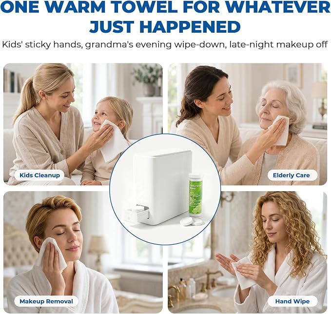 Hot Towel Dispenser for Face - Auto Hot Face Towel Machine with 20 Compressed Towels, Instant 5s Heating at 131°F Constant Temperature, Voice Prompt for Home Spa & Makeup Removal