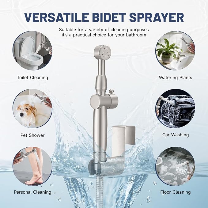 Brushed Nickel Handheld Bidet Sprayer Attachment for Toilet Brass Cloth Diaper Sprayer Bidets for Attachment Toilet with Adjustable Length Spray Heads
