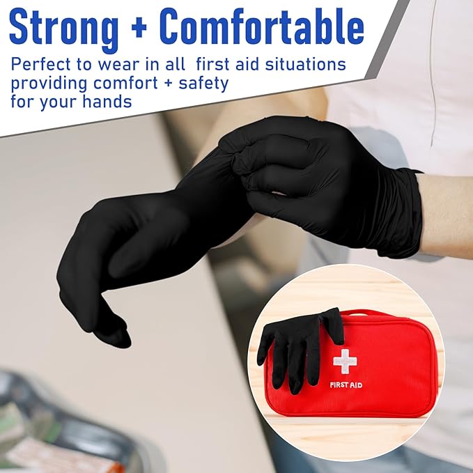 Chicingyou 50 Pairs Disposable Emergency Glove Individually Packaged Travel Gloves Travel Trauma Essential Nitrile Glove (Black)