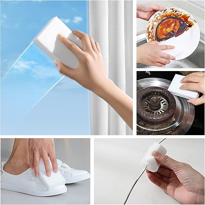 Melamine Sponge, 100Pcs+25Pcs, 125pcs in Total,Durable Cleaning Foam, Premium Scrubber Pads, for Sinks, Kitchen, Bathroom, Wall, Glass, Shoes, Multi-Purpose Powerful Sponge.