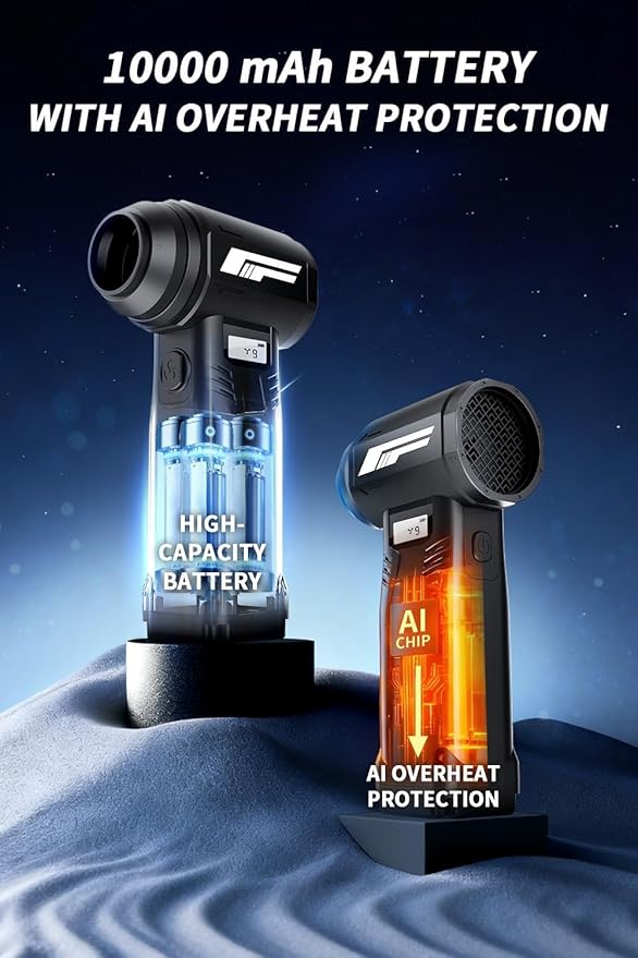 Instant Dust Removal — Finect Compressed Air Duster 90,000 RPM with 40mm Nozzle, LED Light, TFT Display, 9-Speed Adjustable Rechargeable Air Duster, 10,000mAh Battery, 5 Nozzles for Computer,blowers