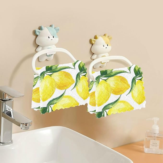 ALAZA Kitchen Towels Yellow Lemon and Green Leaves on White Dish Towels Multipurpose Reusable Dish Cloths Soft Cleaning Cloth Kitchen Accessories Set of 6,11"x11"
