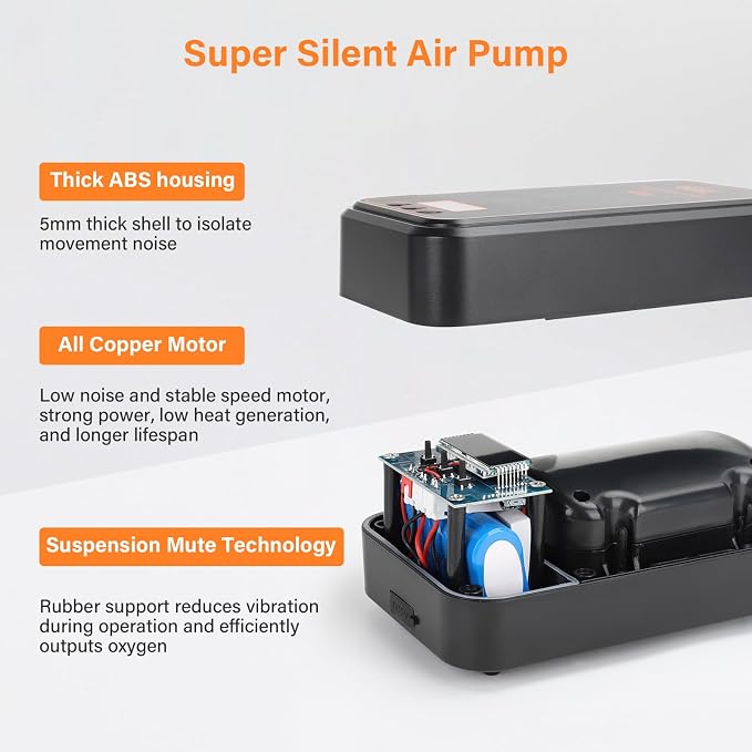 hygger Aquarium Air Pump, Rechargeable Portable Oxygen Pump with Single/Dual Outlets, Ultra Quiet Battery Powered Air Bubbler for Fish Tank up to 200 Gallo
