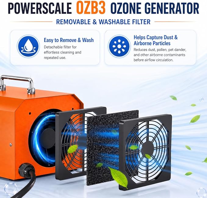 Powerscale OZB3 Industrial Ozone Generator 250,000mg/h for Fire/Smoke Damage, Pet Urine Odor, Large Homes, Restoration & Commercial — Ozone Machine Odor Eliminator, Orange