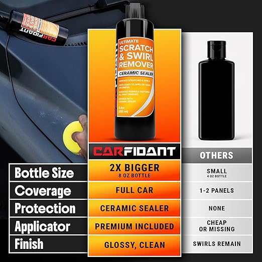 Carfidant Scratch and Swirl Remover - Car Scratch Remover for Vehicles Paint - Polishing Compound for Cars - Paint Restorer Kit with Pad, Microfiber and Drill Attachment