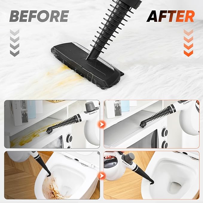 SakerPlus Steam Disinfection Cleaner, Handheld Pressurized Natural Steam Cleaner with 9 PCS Accessories, Portable Multi-Surface Steamer for Cleaning Home Kitchen Floor, Upholstery, Tile Grout & Car