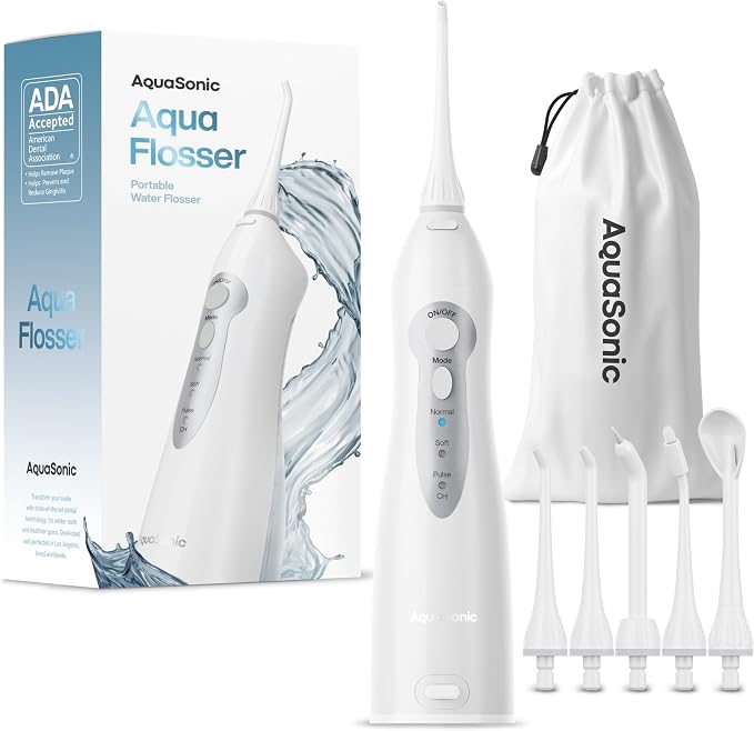 AquaSonic Aqua Flosser - Cordless Rechargeable Water Flosser for Teeth - Waterproof, Portable Oral Irrigator for Dental Cleaning with 5 Jet Tips – Braces Home Travel