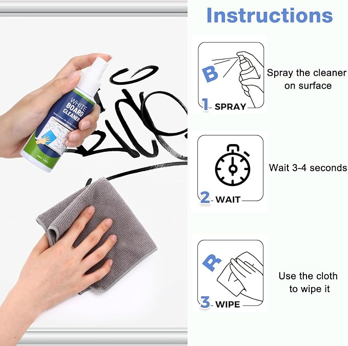 Loopeer 16 Pack Whiteboard Cleaner Spray 3. 4 oz Dry Erase Board Cleaner with Cloths Non Toxic Dry Erase Cleanning Removes Stubborn Marks from Whiteboards