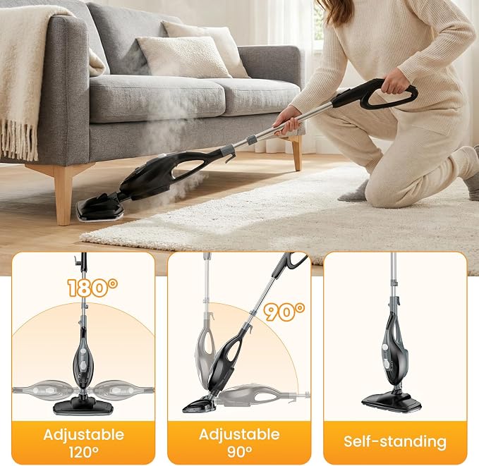 14-in-1 Steam Mop, 1550W Detachable Handheld Steam Cleaner for Floor Cleaning, 16.4 FT Cord, 2 Washable Pads, Multi-Purpose Floor Steamer for Hardwood, Carpet, Tile, Grout