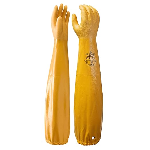 SHOWA Atlas 772 Double Nitrile Coated Full-Arm Chemical Resistant Safety Glove with Cotton/Poly Liner, 20 Mil Thick, 26" Length, X-Large (12 Pair)