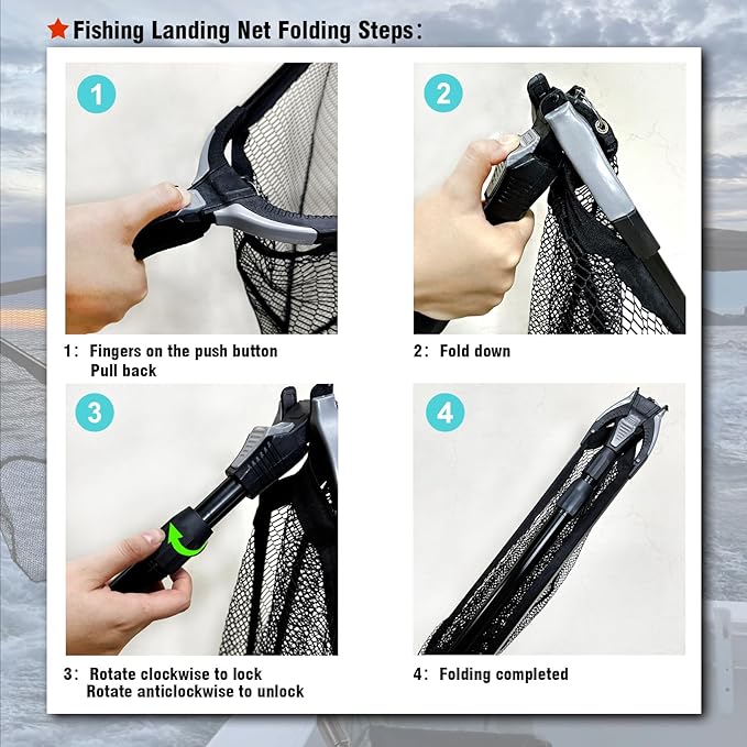 Fiblink Folding Aluminum Fishing Landing Net Fish Net with Extending Telescoping Pole Handle
